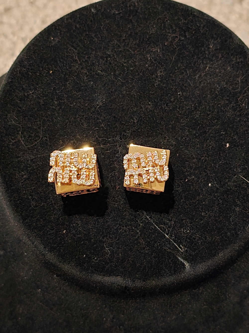 Miu Miu 18kgp Gold Crystal Square Stud Earrings - Gold Tone